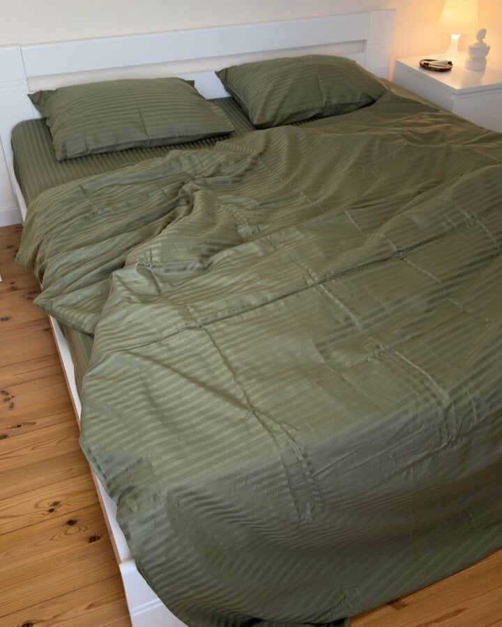 Striped Sateen Cotton Bedding Set – Olive Serenity