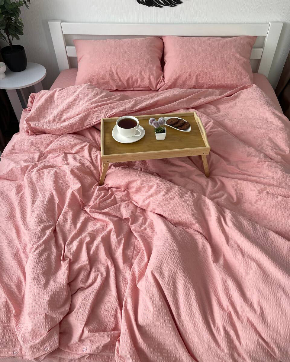 Premium Seersucker Cotton Bedding Set – Pink Blush