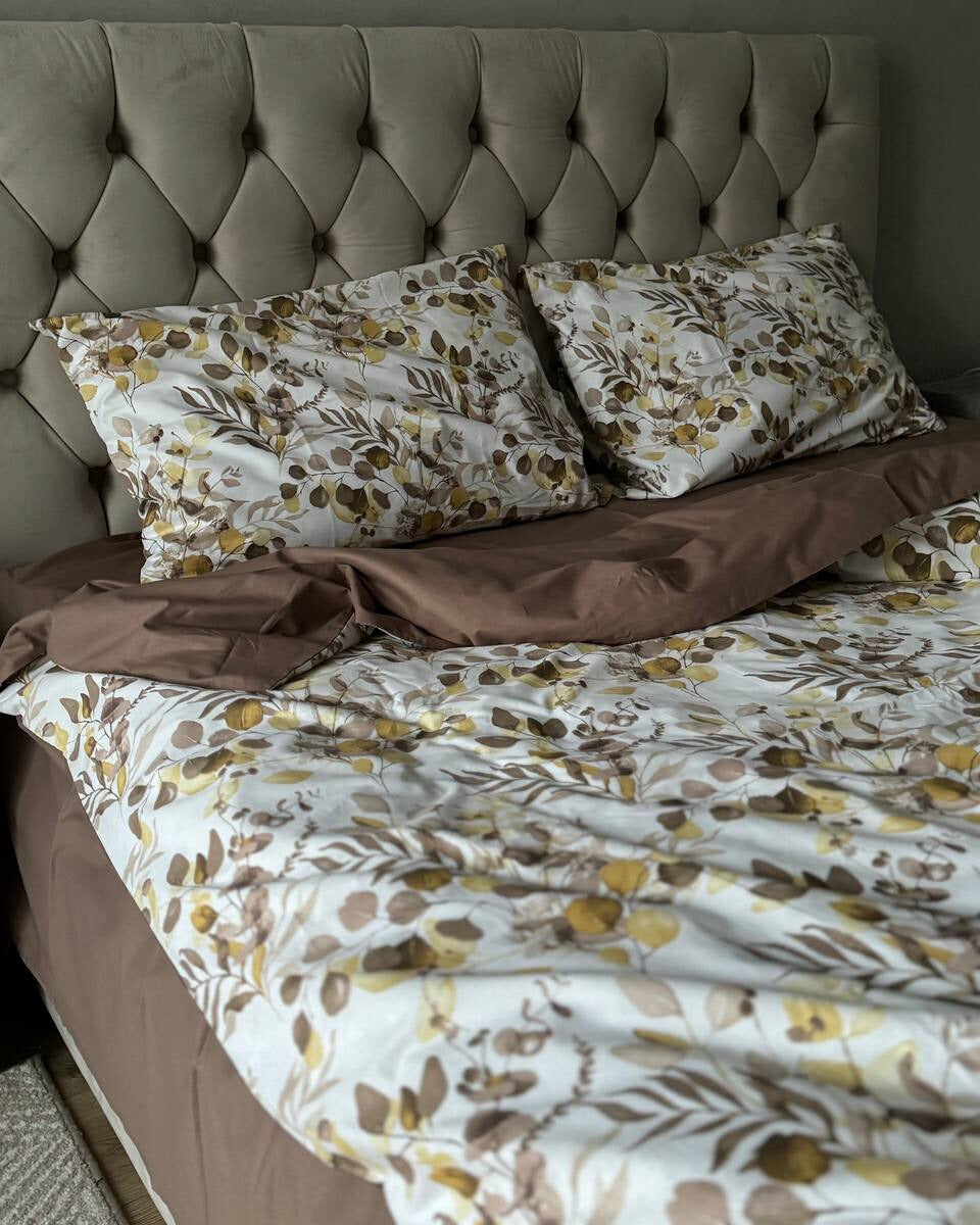 Premium Ranforce Cotton Bedding Set – Golden Olive Breeze