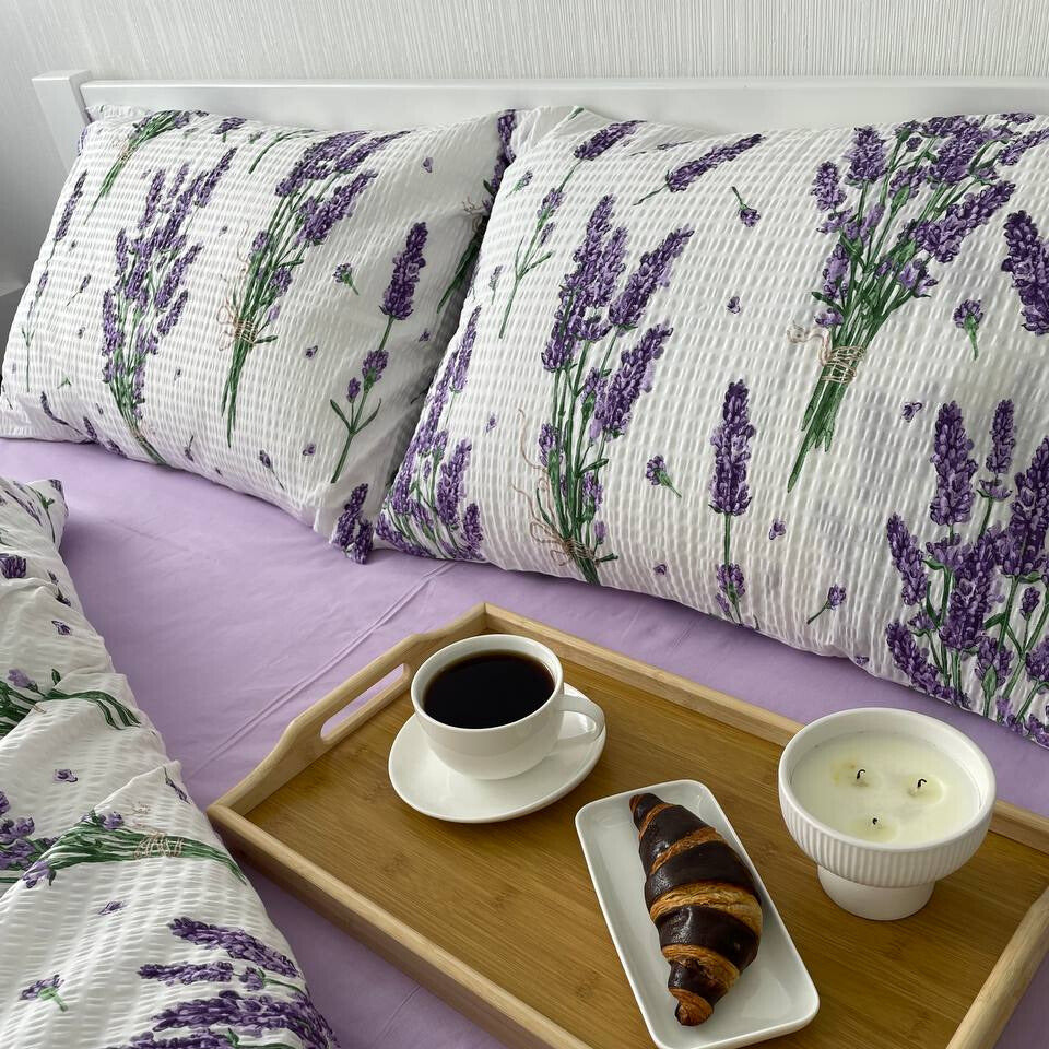 Premium Seersucker Cotton Bedding Set – Lavender Field