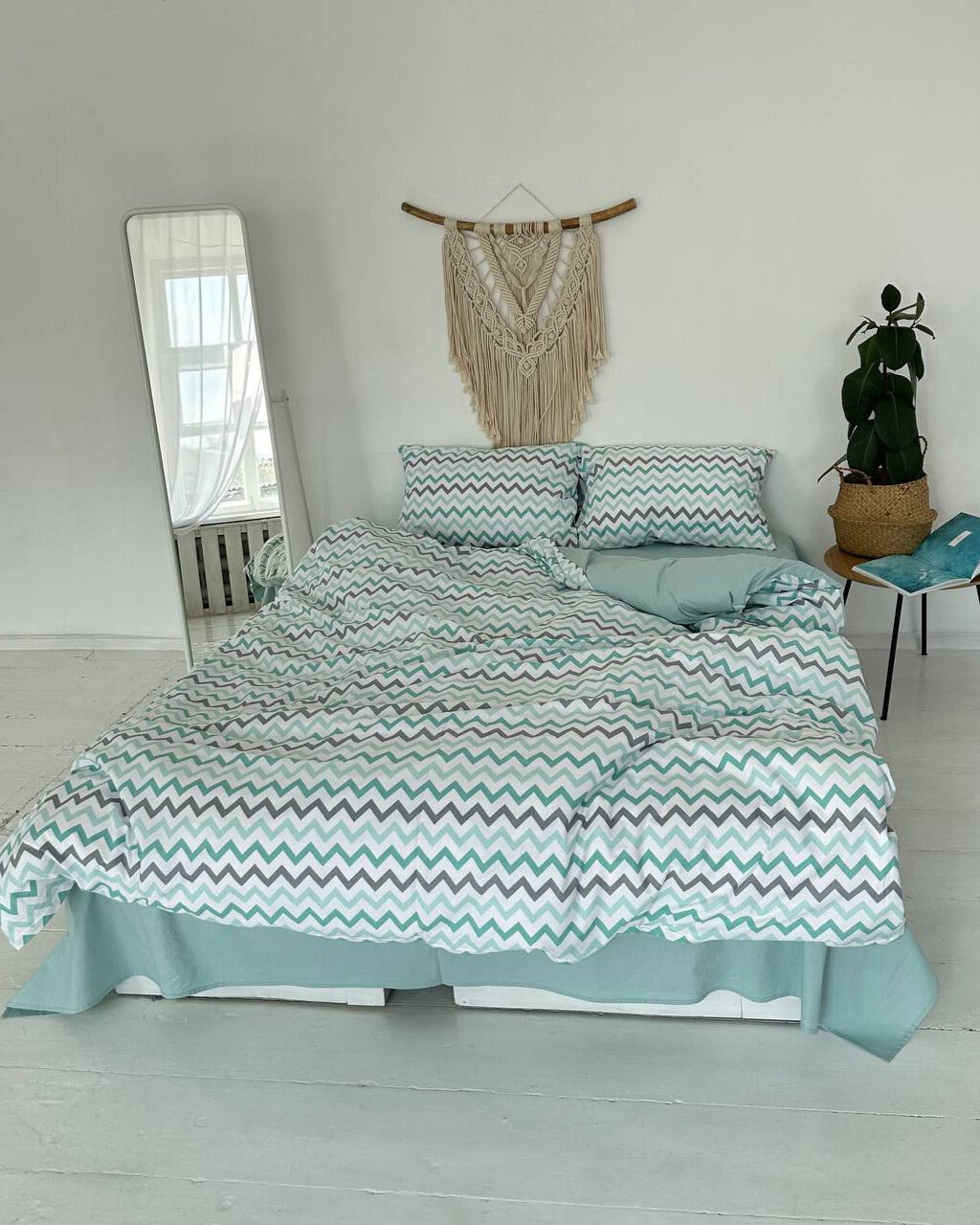 Premium Ranforce Cotton Bedding Set – Mint Waves