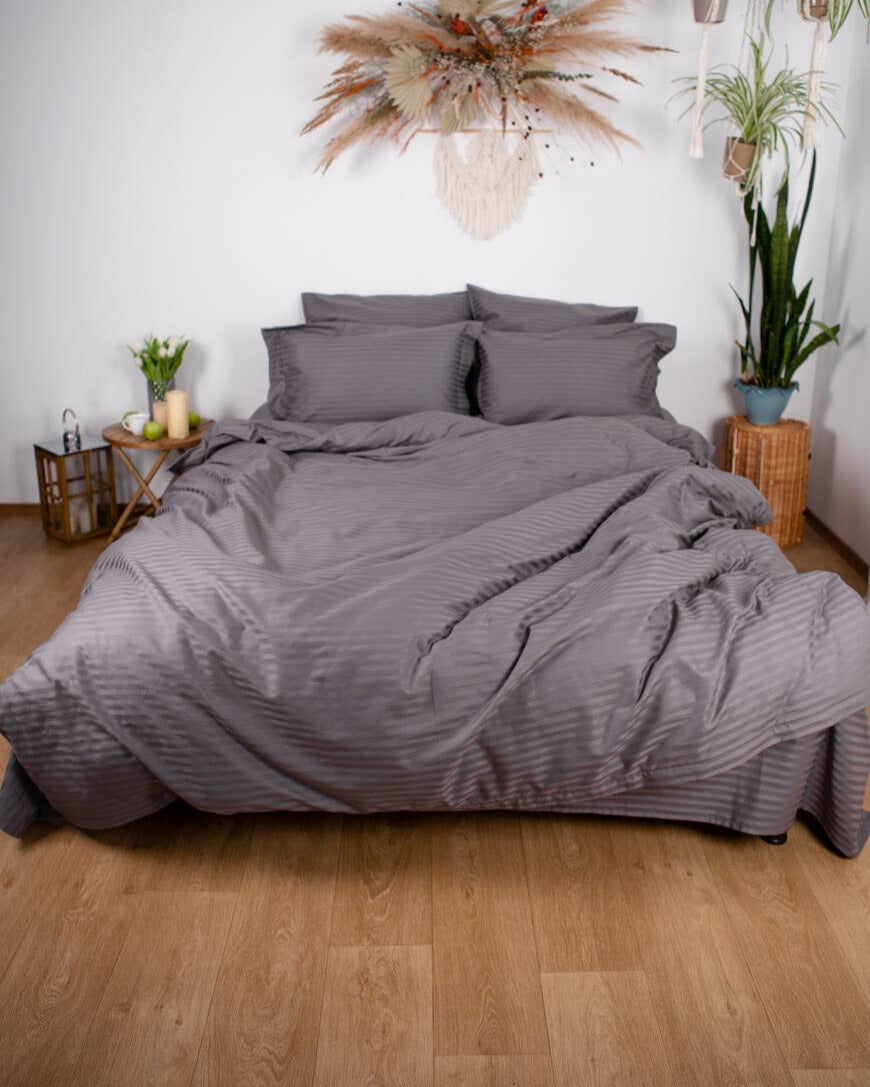 Premium Striped Sateen Bedding Set – Urban Grey