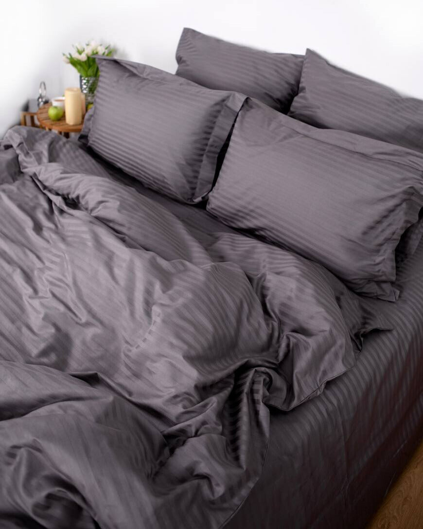 Premium Striped Sateen Cotton Bedding Set – Urban Grey