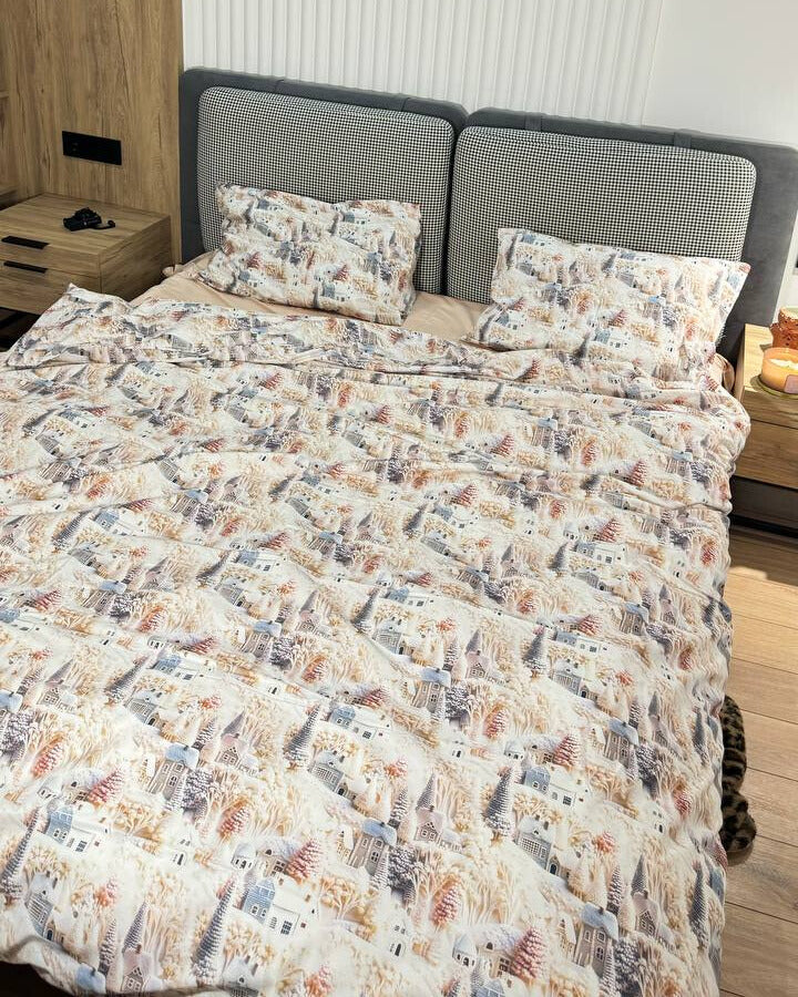 Premium Ranforce Cotton Bedding Set – Snowy Village Magic