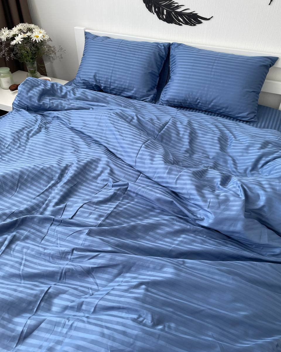 Striped Sateen Cotton Bedding Set — Blue Horizon