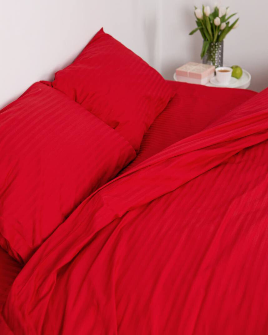 Premium Striped Sateen Cotton Bedding Set – Ruby Passion