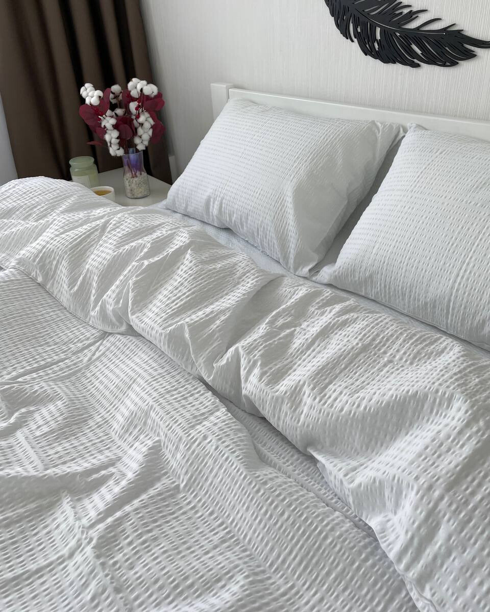 Seersucker Cotton Bedding Set – Pure White