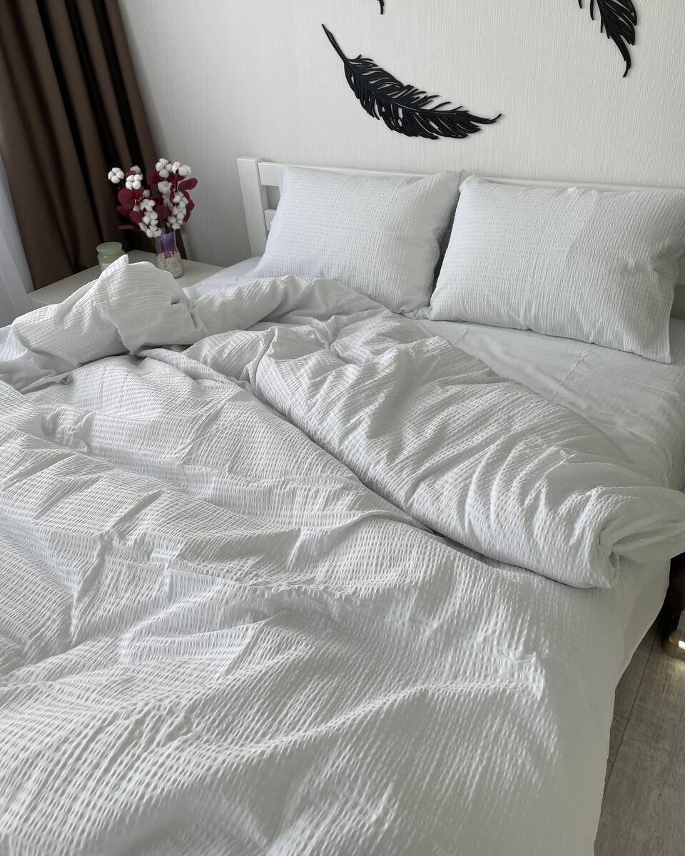 Seersucker Cotton Bedding Set – Pure White