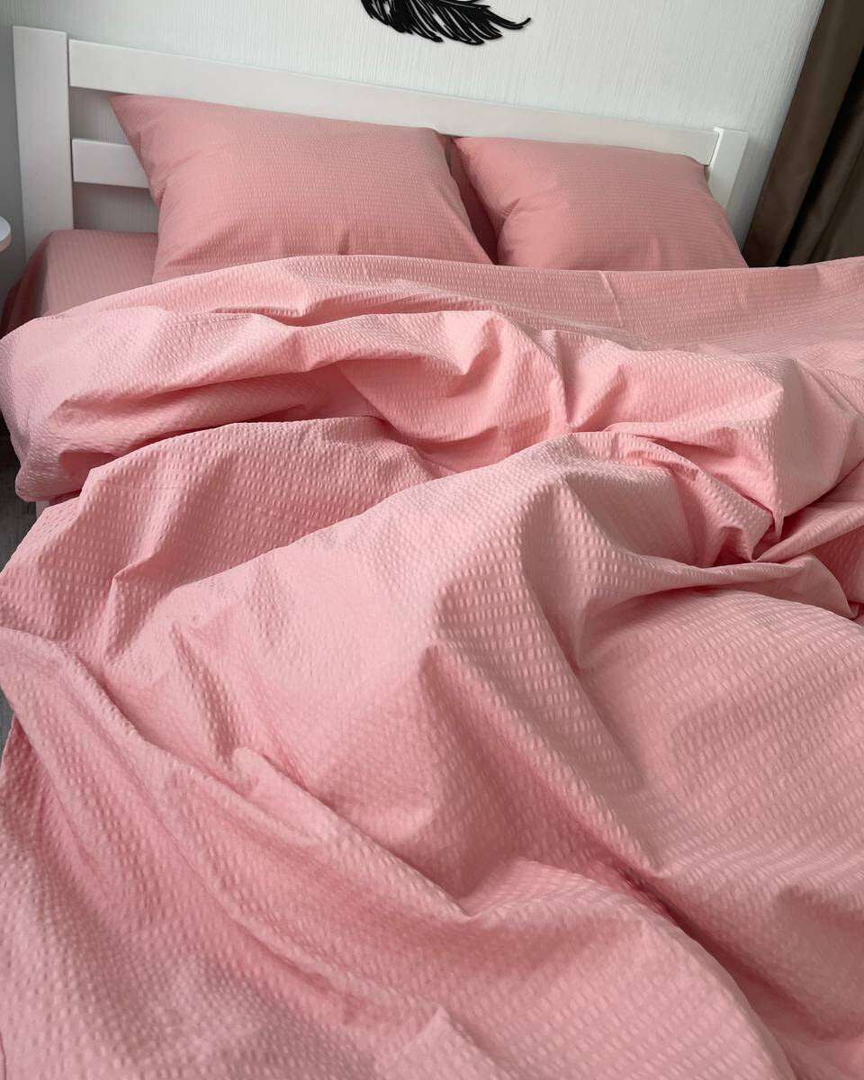 Premium Seersucker Cotton Bedding Set – Pink Blush