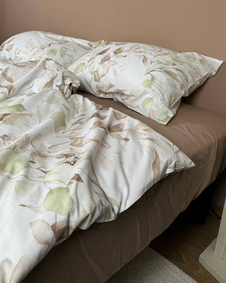 Premium Ranforce Cotton Bedding Set – Eucalyptus Breeze Latte