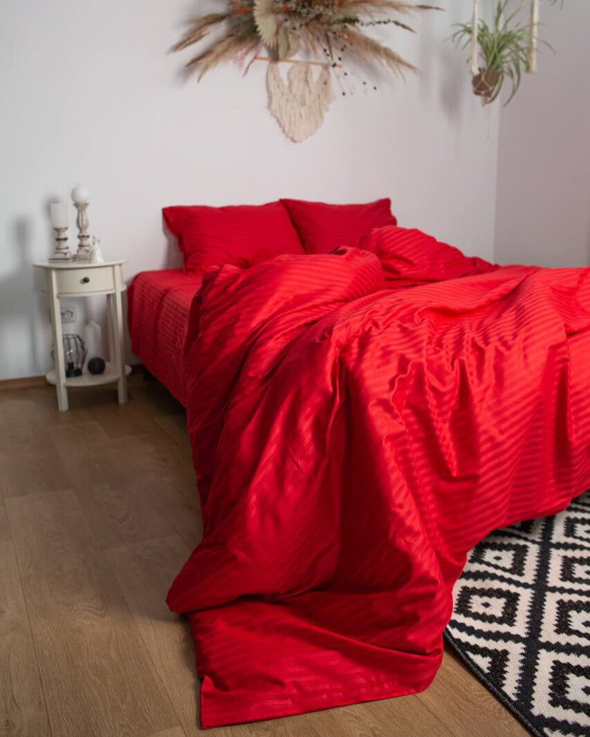 Premium Striped Sateen Cotton Bedding Set – Ruby Passion