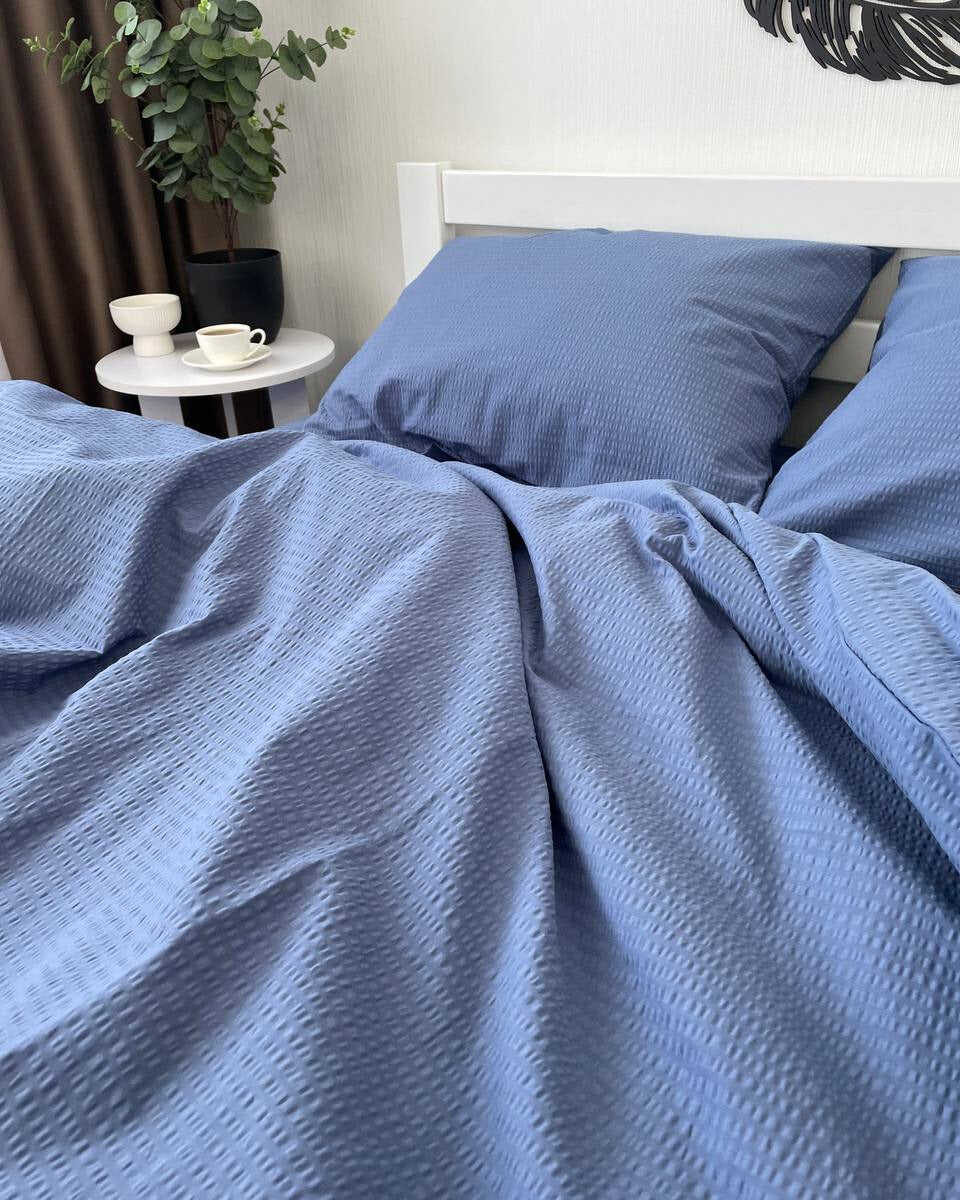Premium Ranforce Seersucker Bedding Set – Deep Blue Mist