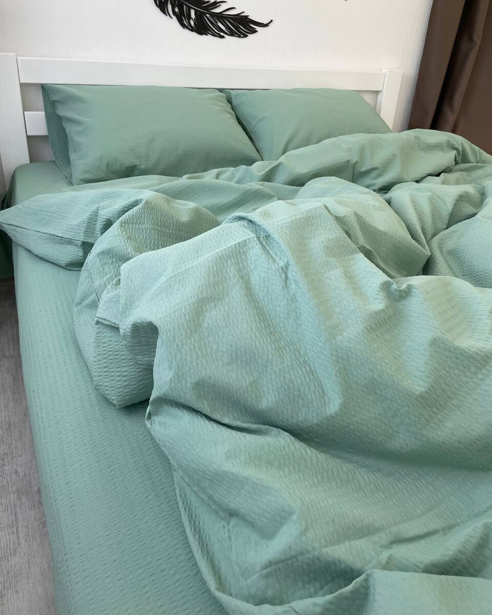 Premium Ranforce Seersucker Bedding Set – Mint Whisper