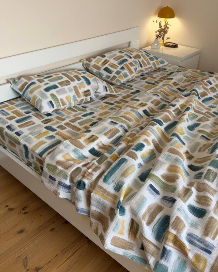 Premium Seersucker Cotton Bedding Set – Brushstroke Multicolor