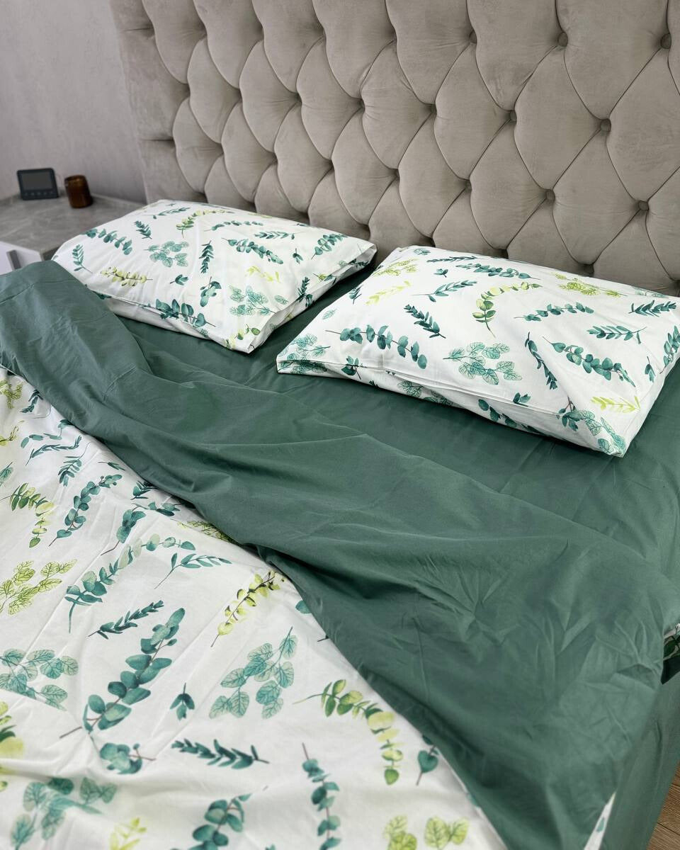 Premium Ranforce Cotton Bedding Set – Green Eucalyptus