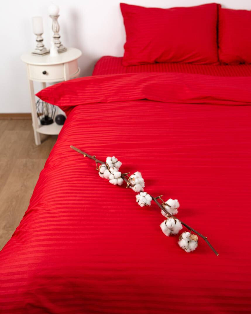 Premium Striped Sateen Cotton Bedding Set – Ruby Passion