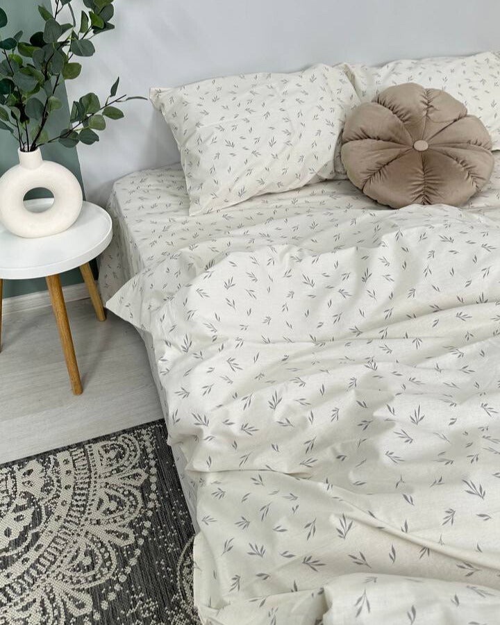 Premium Ranforce Cotton Bedding Set – Soft Leaf Cream