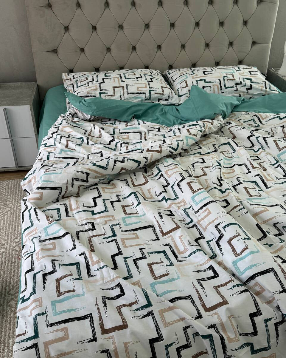 Premium Ranforce Cotton Bedding Set – Mint Geometry