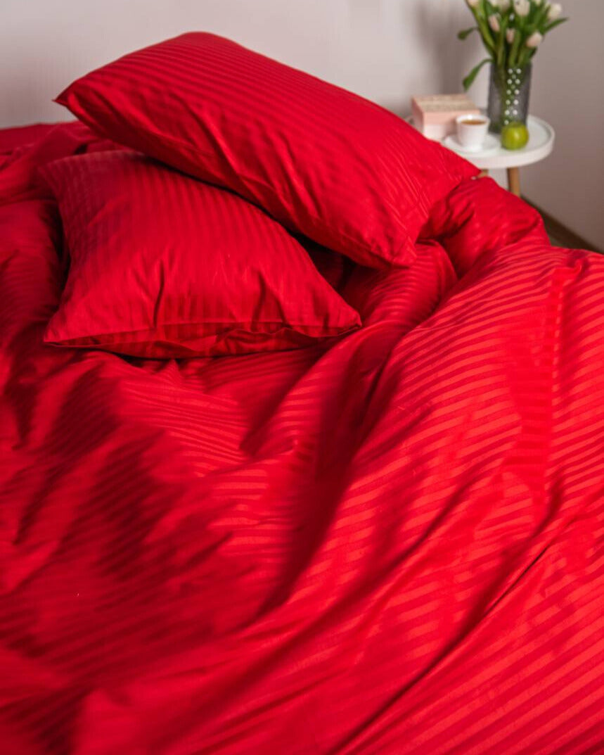 Premium Striped Sateen Cotton Bedding Set – Ruby Passion