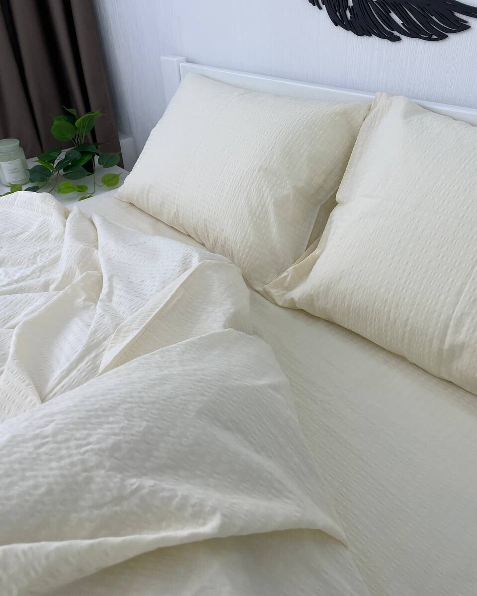 Premium Ranforce Seersucker Bedding Set – Soft Cream