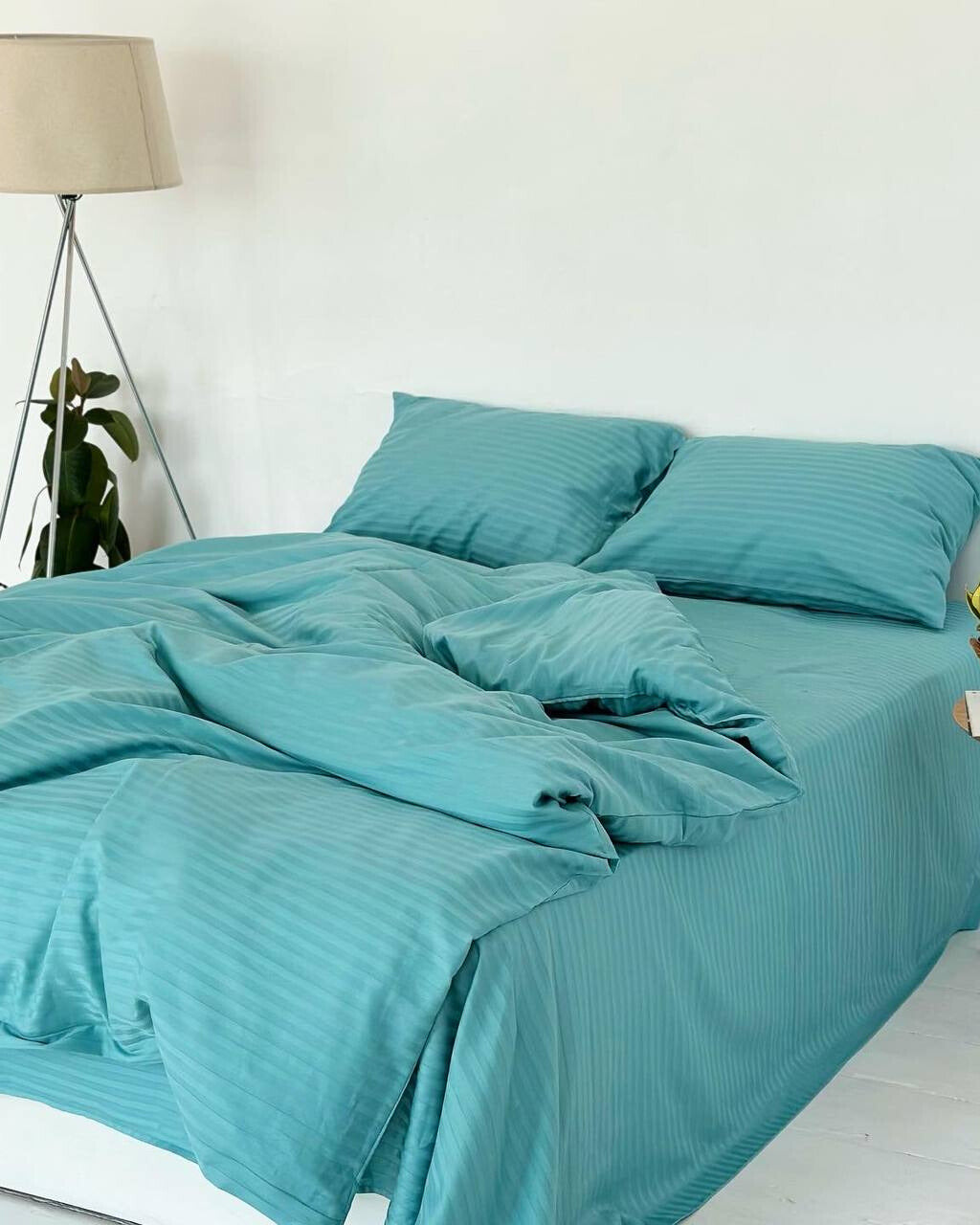Premium Striped Sateen Cotton Bedding Set – Ocean Teal