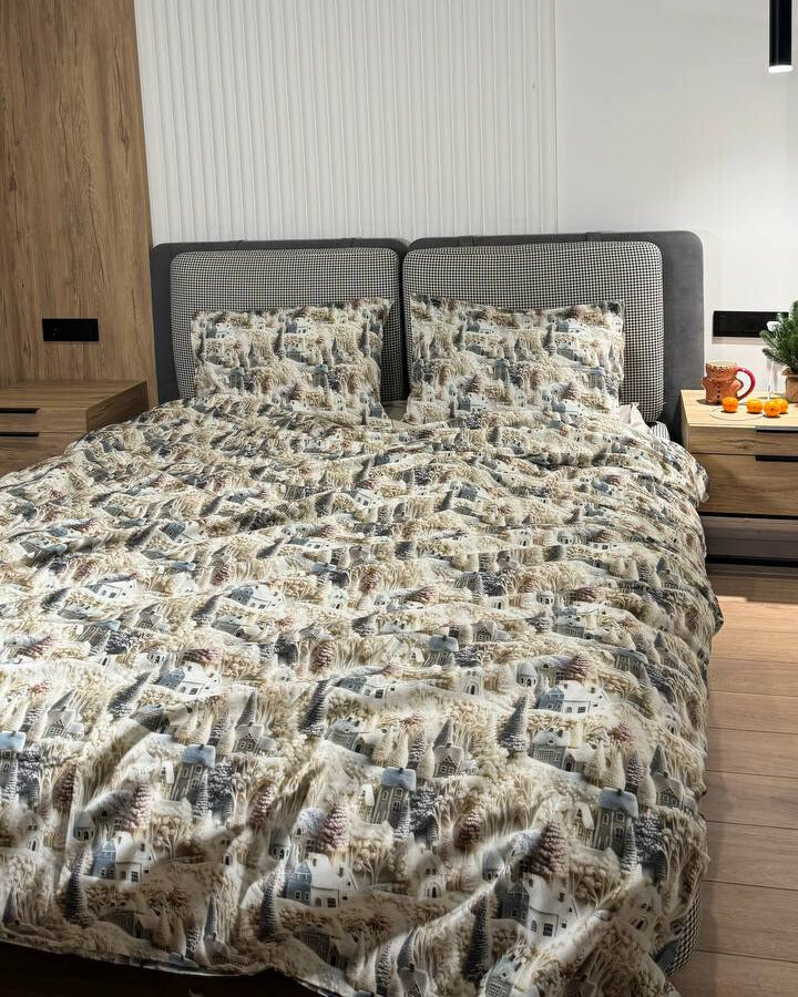 Premium Ranforce Cotton Bedding Set – Winter Village Dreams