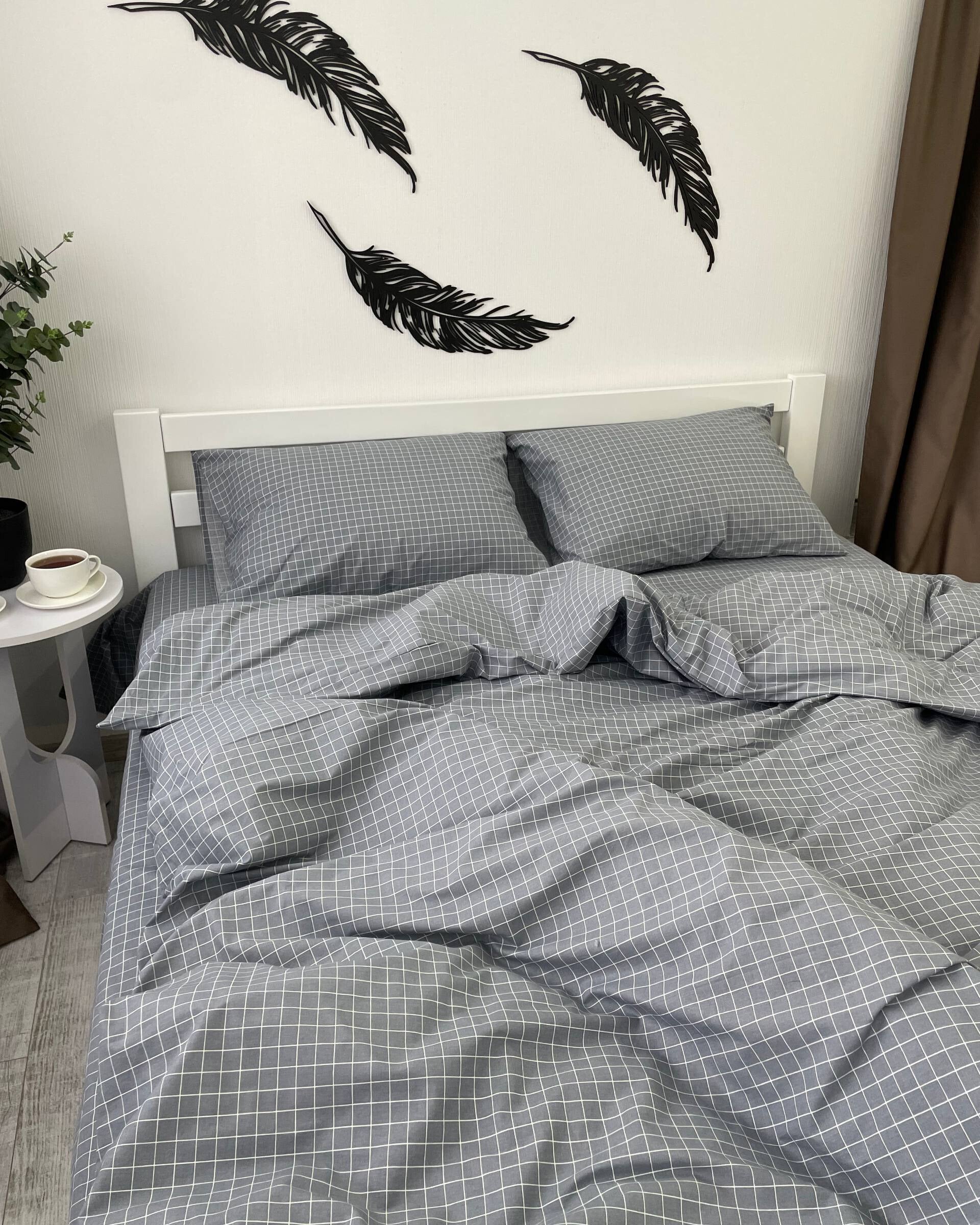 Premium Ranforce Cotton Bedding Set – Grey Grid