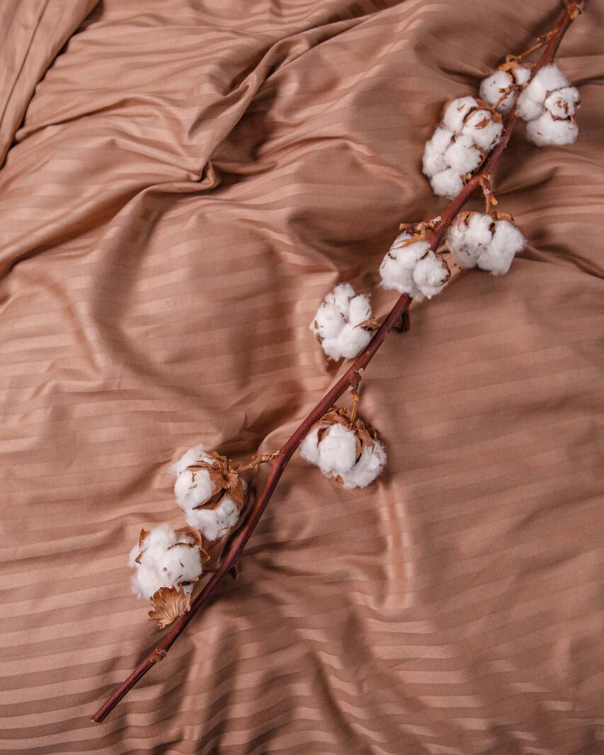 Premium Striped Sateen Cotton Bedding Set – Warm Mocha