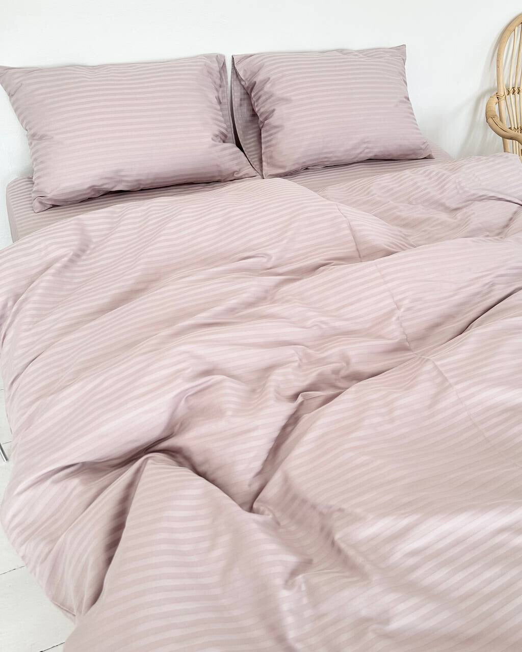 Premium Striped Sateen Cotton Bedding Set – Dusty Blush
