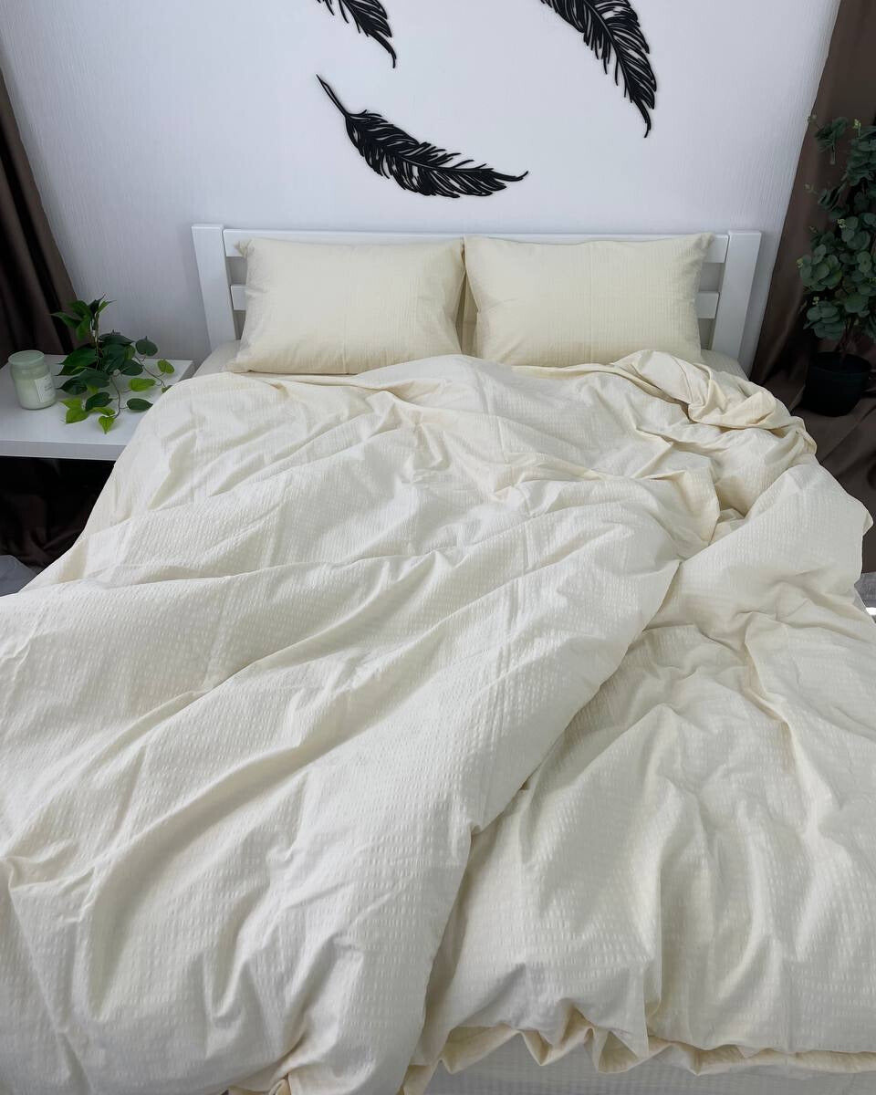 Premium Ranforce Seersucker Bedding Set – Soft Cream