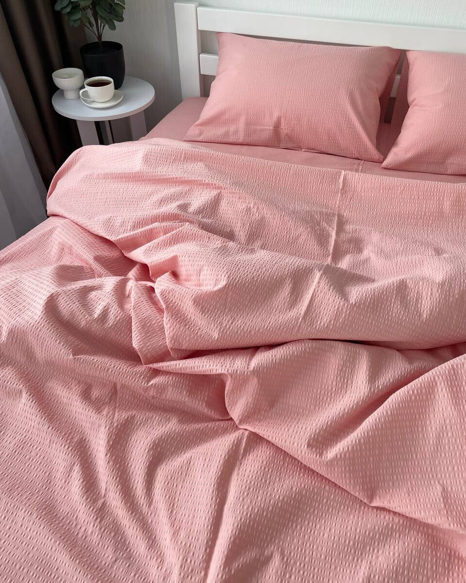 Premium Seersucker Cotton Bedding Set – Pink Blush