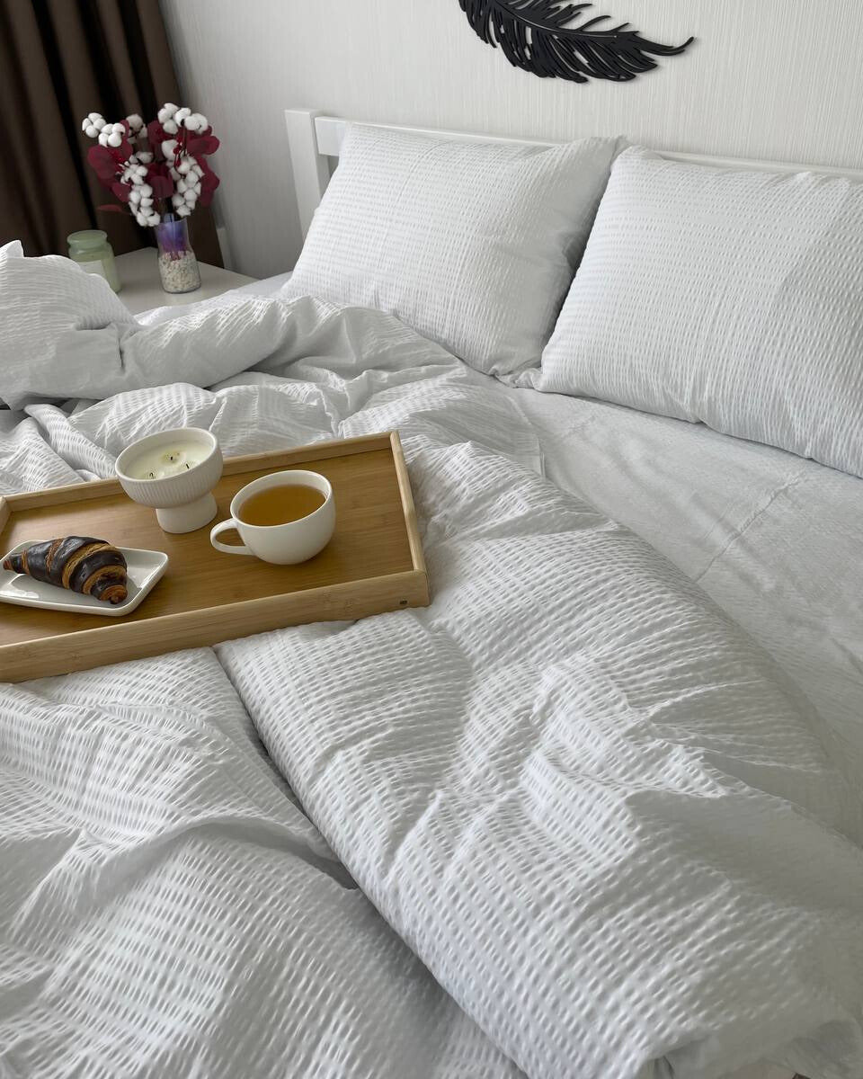 Seersucker Cotton Bedding Set – Pure White