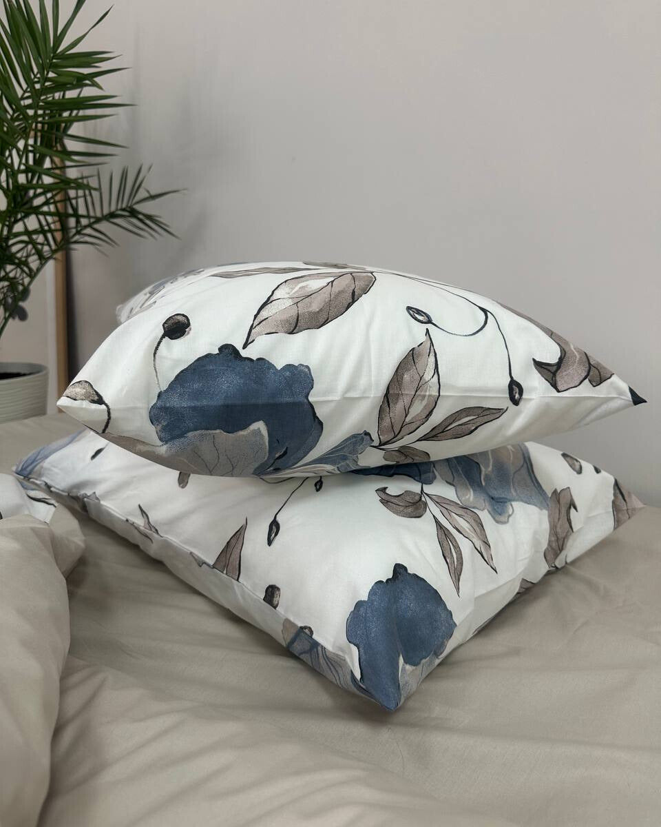 Premium Ranforce Cotton Bedding Set – Silver Blue Blossom