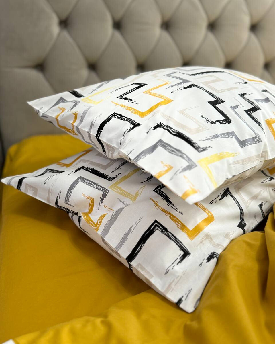 Premium Ranforce Cotton Bedding Set – Mustard Geometry