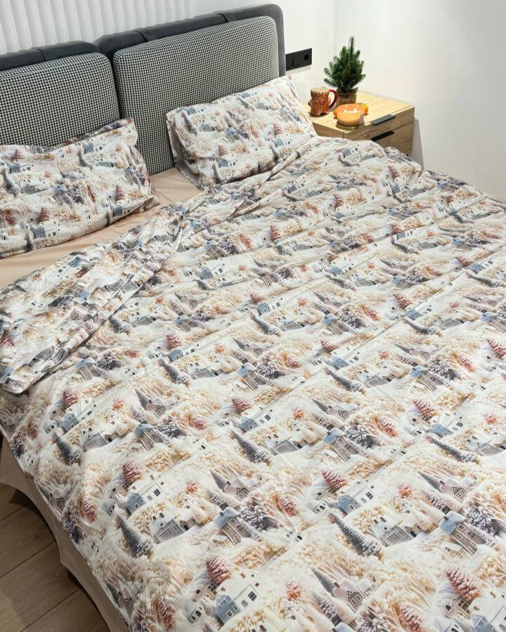 Premium Ranforce Cotton Bedding Set – Snowy Village Magic