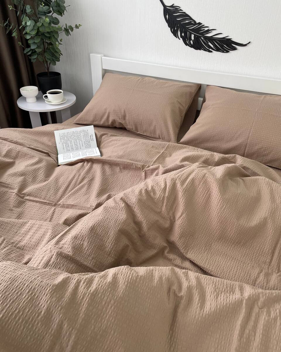 Premium Ranforce Seersucker Bedding Set – Desert Taupe