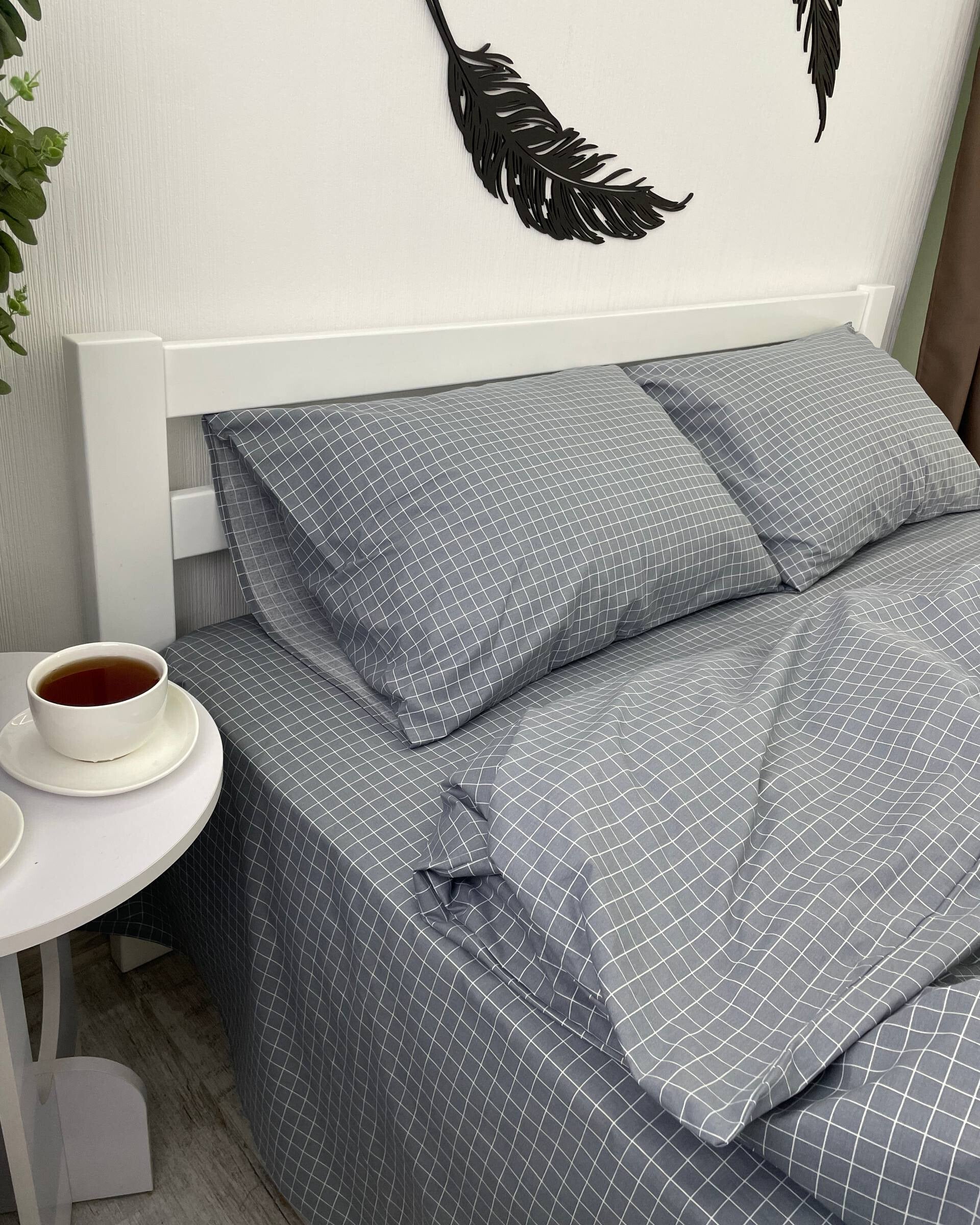 Premium Ranforce Cotton Bedding Set – Grey Grid