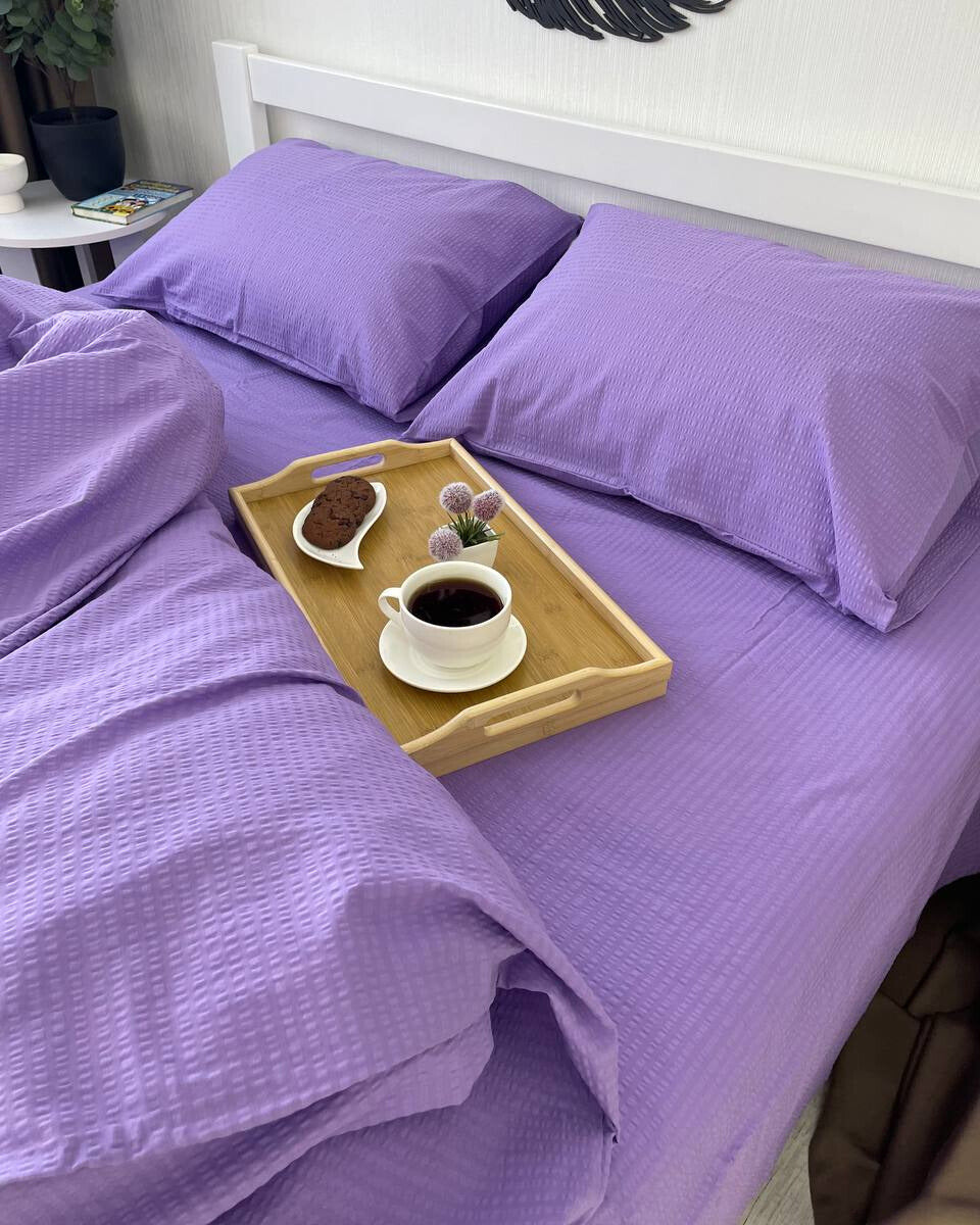 Premium Seersucker Cotton Bedding Set – Lavender Dream