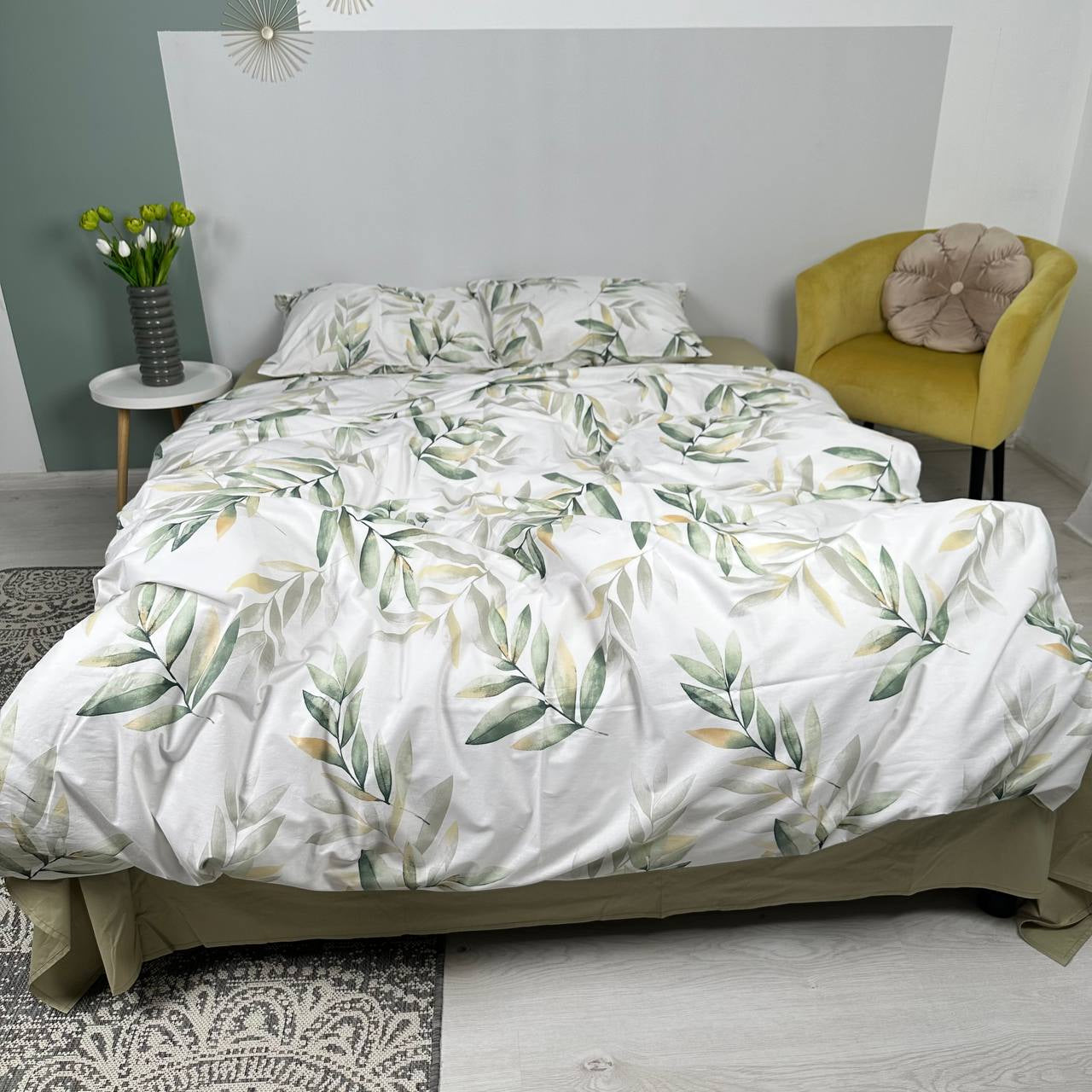 Premium Ranforce Cotton Bedding Set – Olive Leaf Harmony