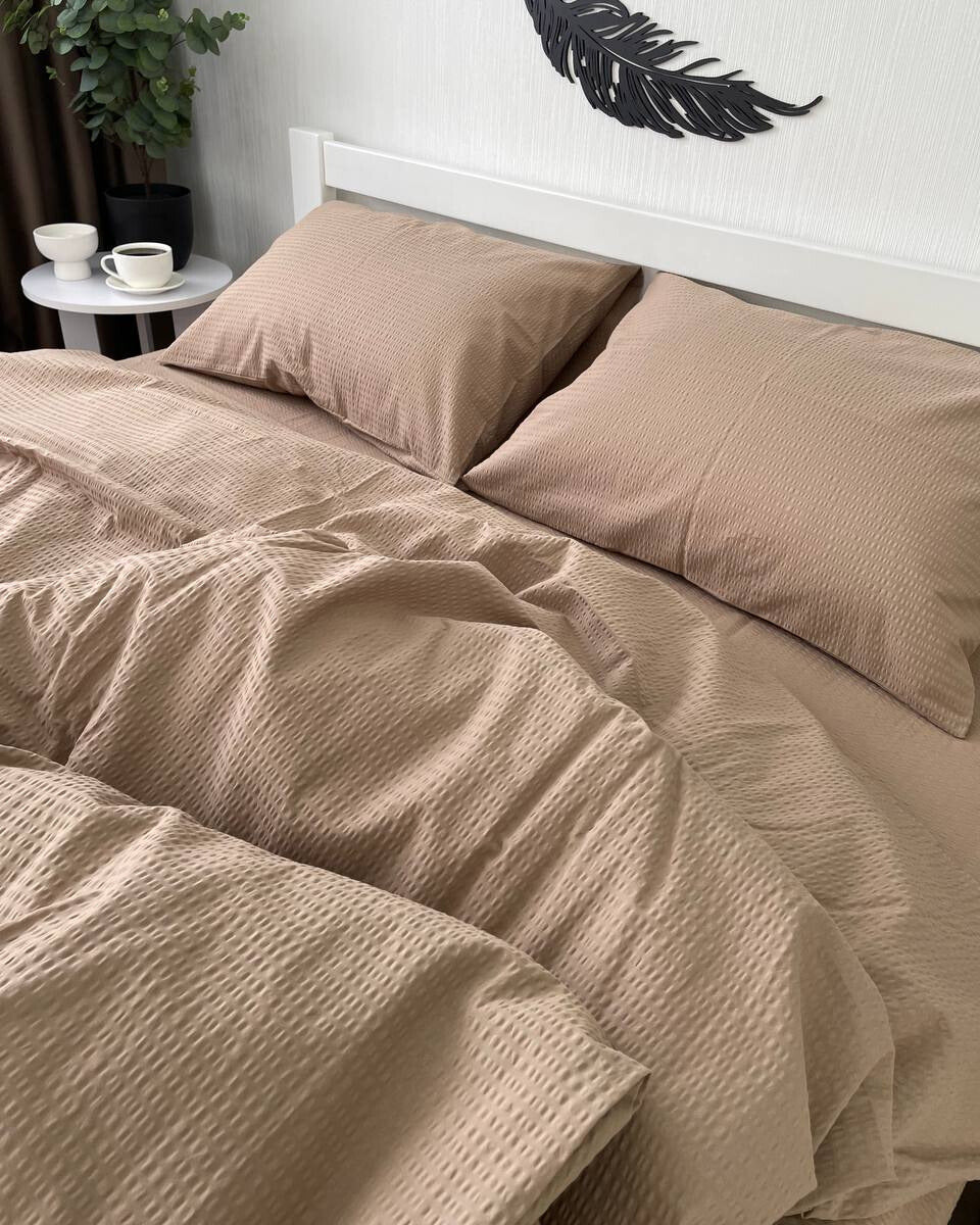 Premium Ranforce Seersucker Bedding Set – Desert Taupe