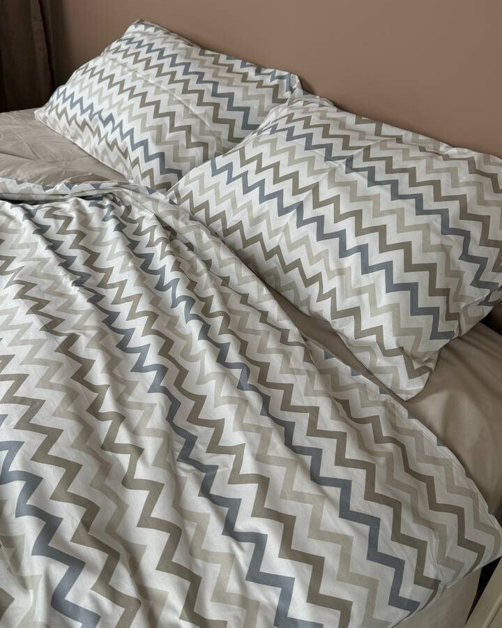 Premium Ranforce Cotton Bedding Set – Urban Zigzag Sand