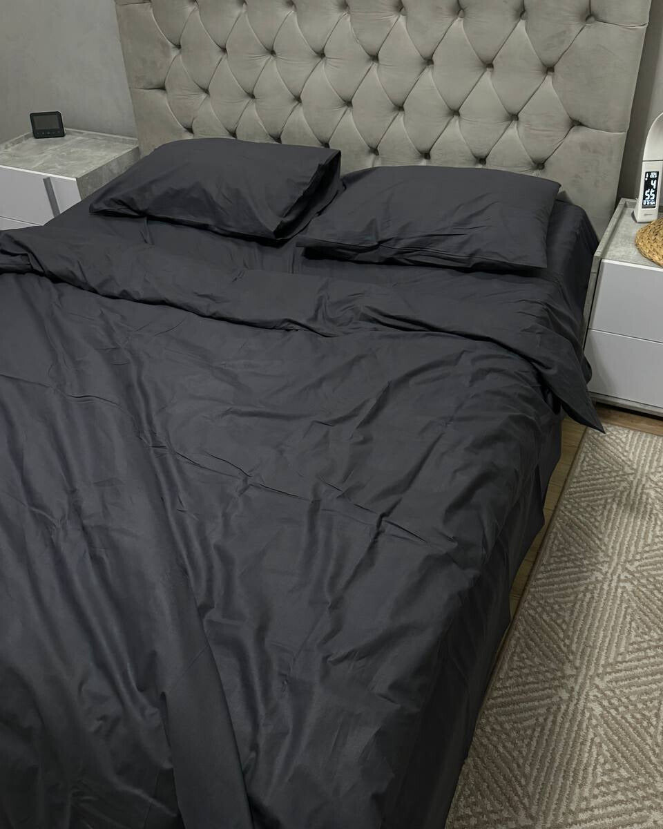 Premium Ranforce Cotton Bedding Set – Deep Charcoal