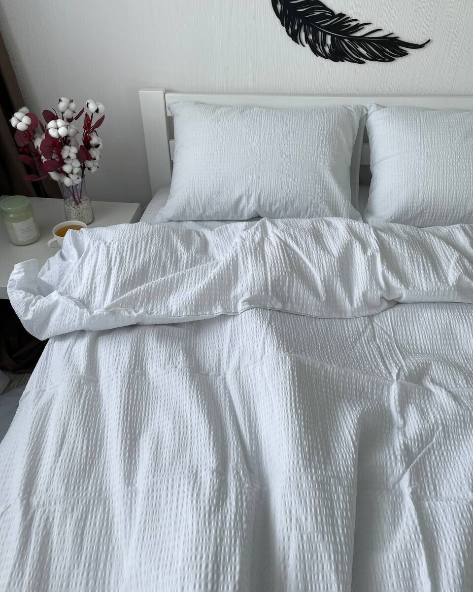 Seersucker Cotton Bedding Set – Pure White