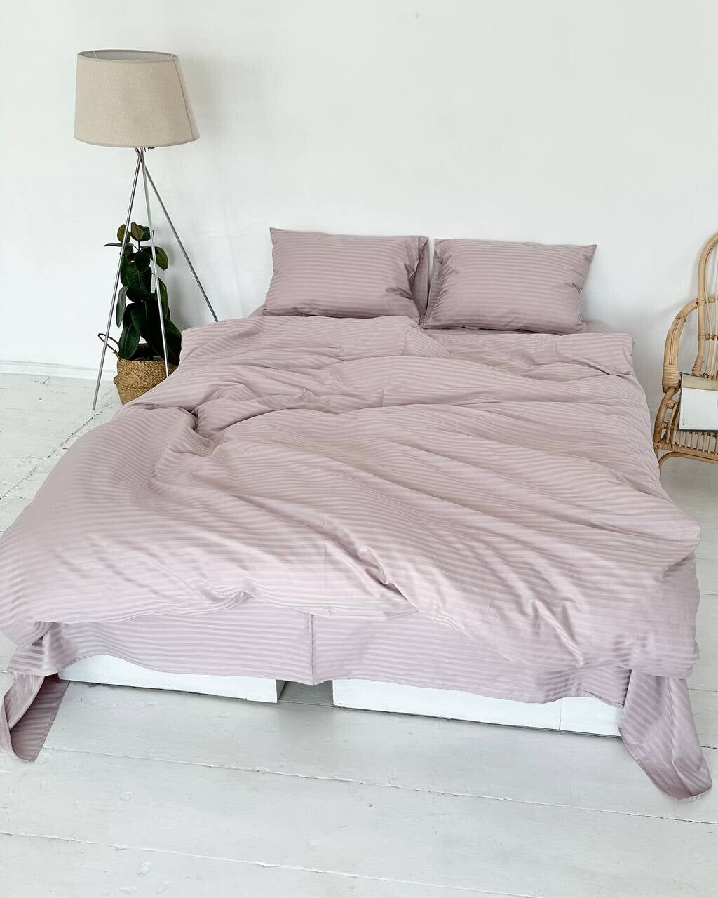 Premium Striped Sateen Cotton Bedding Set – Dusty Blush