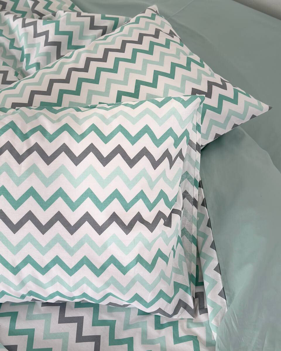 Premium Ranforce Cotton Bedding Set – Mint Waves