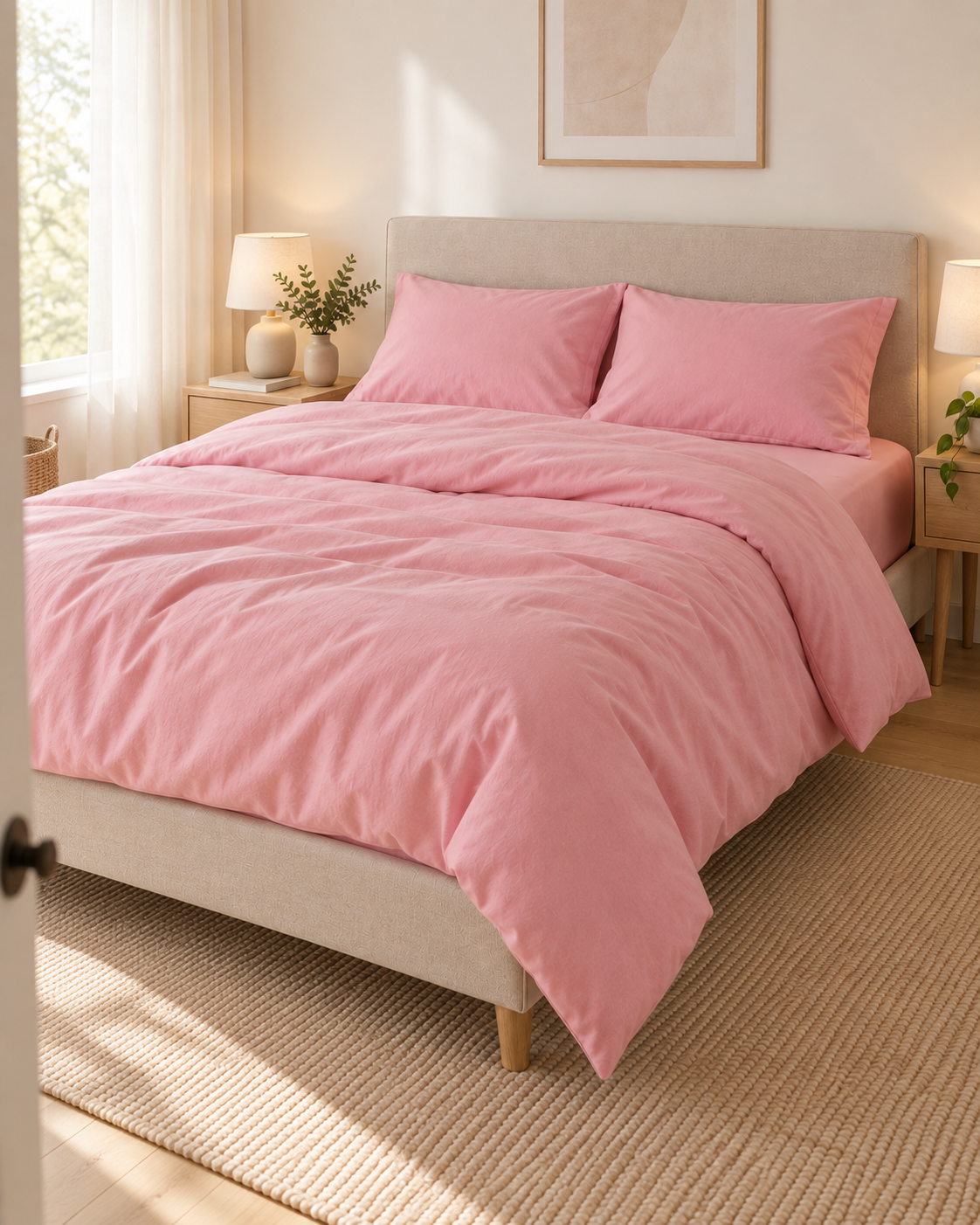 Pure Brushed Cotton Bedding Set – Blush Pink