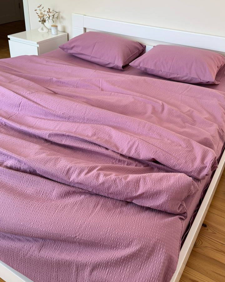 Seersucker Cotton Bedding Set — Soft Mauve
