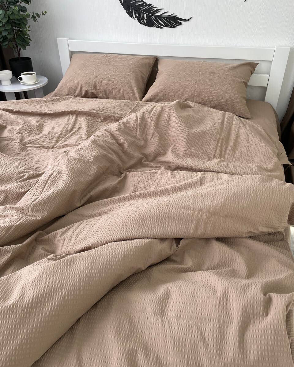 Premium Ranforce Seersucker Bedding Set – Desert Taupe