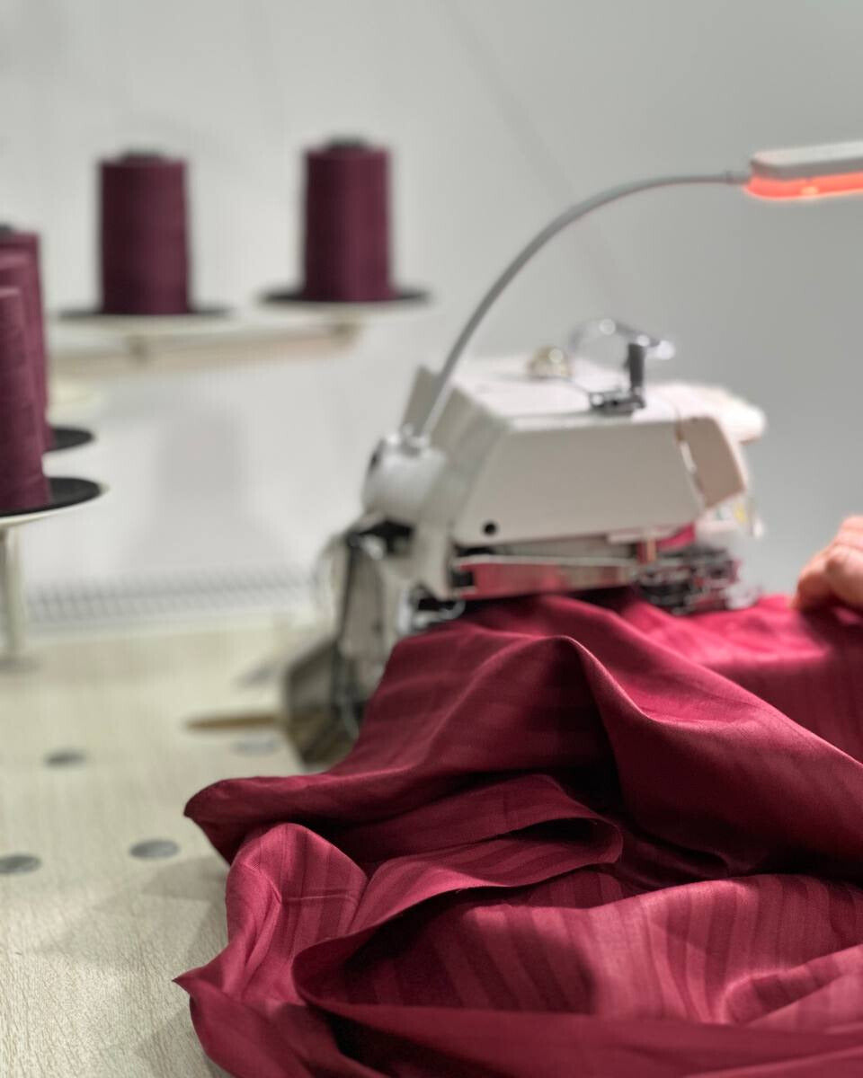 Premium Striped Sateen Bedding Set – Burgundy Red