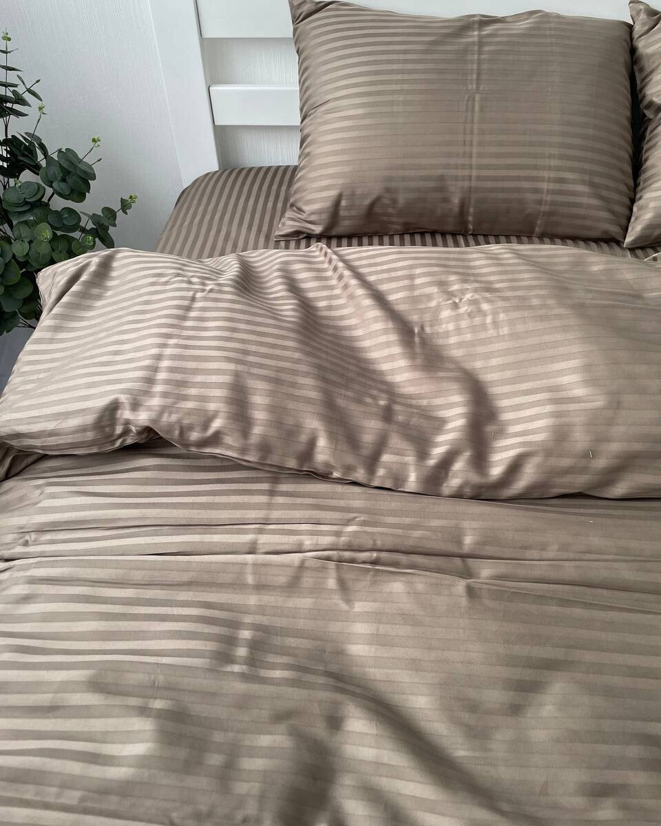 Premium Striped Sateen Cotton Bedding Set – Taupe Harmony